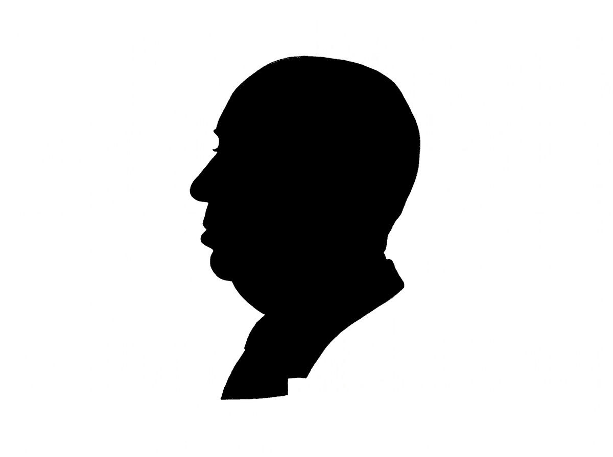 Alfred Hitchcock's famous profile silhouette in solid black.